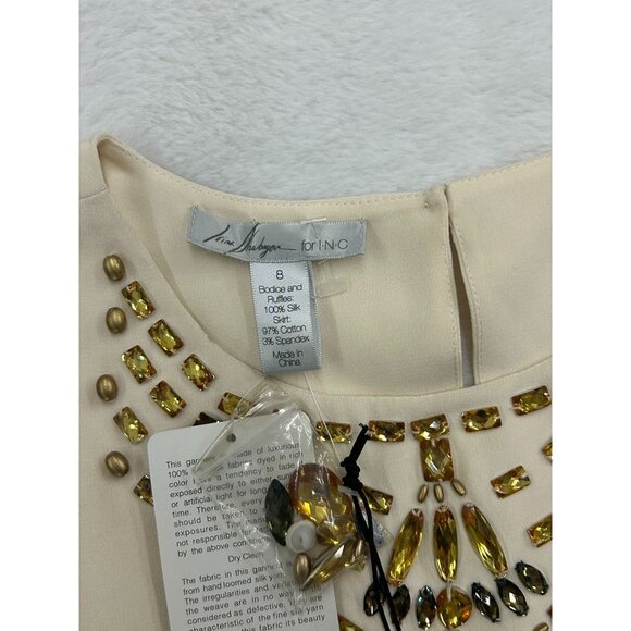 INC Womens Irina Capsule 8 Cream Bejeweled Neckline Sleeveless Dress 100% Silk - Picture 3 of 14